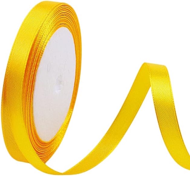 POPOYU Silk Ribbon (10 mm x 23 m) — Gold Fabric Ribbon for Wedding Decoration, Party Christmas Halloween, Gift Wrapping, Balloons, Bows, Bouquet, DIY Art, Sewing, DIY Crafts (Gold, 1cm)