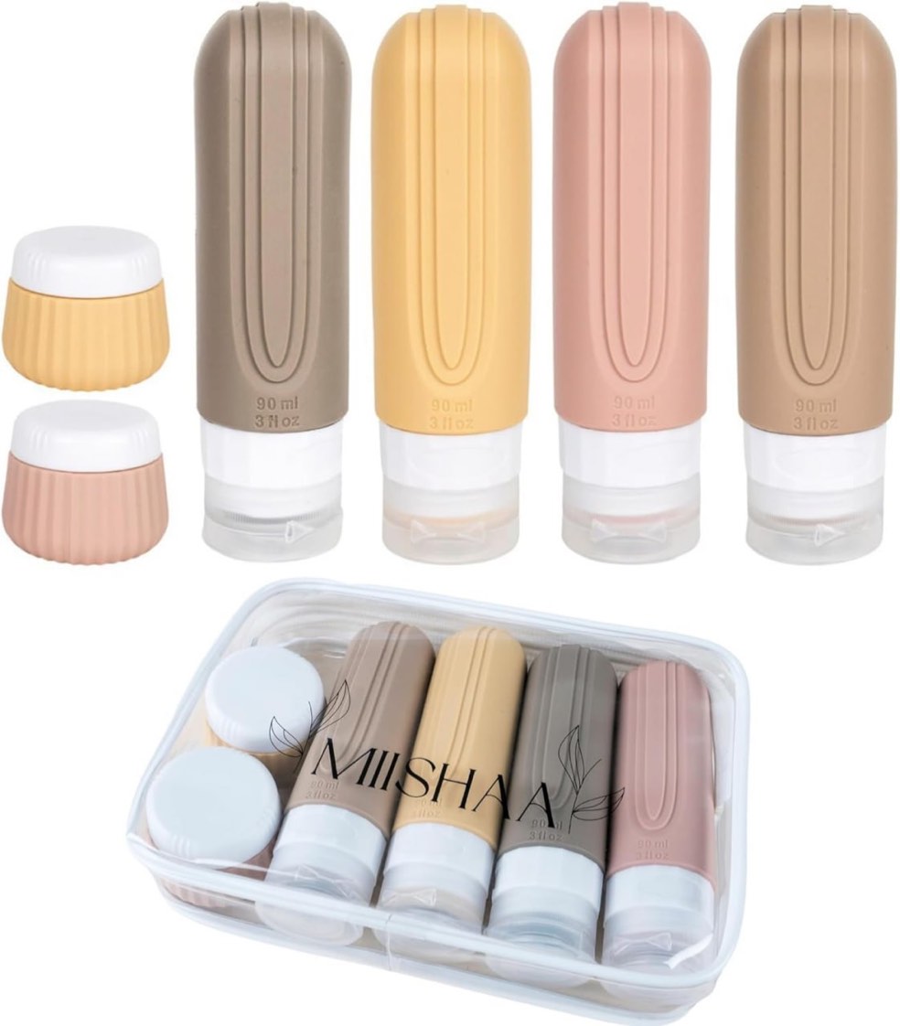 MIISHAA Refillable Travel Bottles for Toiletries, TSA Approved, 3oz Silicone Soap Bottles and 1oz Si