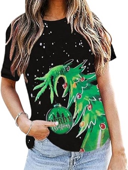 (Red) Christmas Shirts for Women Christmas Tree Short Sleeve T Shirt Xmas Holiday Graphic Tee Top Large