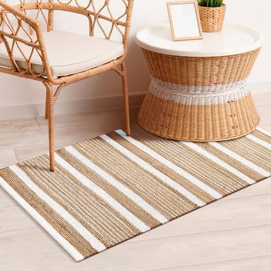 Comfy-co Area Rug 2x3 ft - Hand-Woven Jute Cotton Area Rug Boho Farmhouse Rustic - Non Slip Floor Ru