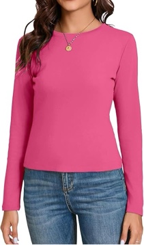 Dwnval Women's Fall Long Sleeve Crewneck T Shirt Basic Slim Fitted Knit Going Out Tops (Hot Pink, XS)