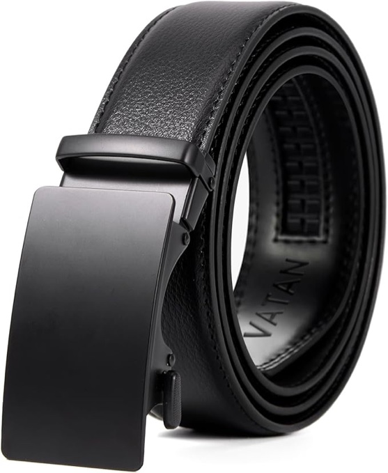 vatan men's belt leather ratchet belt for men dress casual every day with adjustable buckle, trim to fit