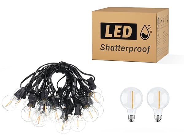 Outdoor String Lights,  G40 Globe LED Patio Lights  2200K Waterproof Connectable Hanging for Backyard Porch Cafe Party Decor