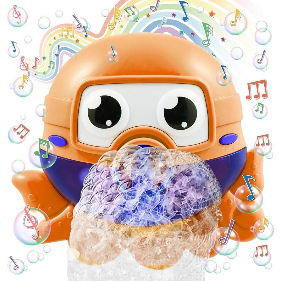 Chuchik Bubble Bath Maker for The Bathtub. Blows Bubbles and Plays 24 Children’s Songs – Baby, Kids Bath Toys Makes Great Gifts for Toddlers – Sing-Along Machine  (Orange Octopus)