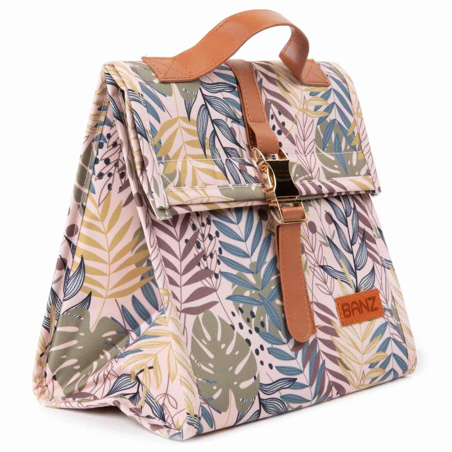 BANZ Picnic Cooler Bag - Insulated, Leak Proof, Collapsible Cooler - Great for Taking The Family to Picnics, The Beach, or Travel to Any Outdoors Event Pink Monstera Large