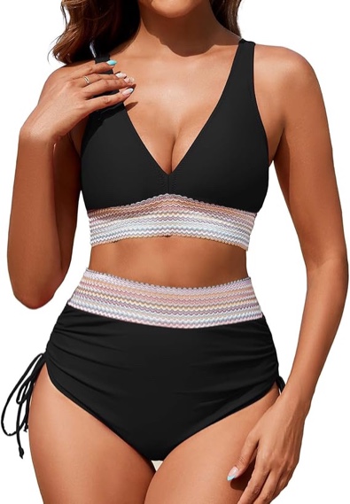High Waisted Bikini Sets for Women — Two-Piece Tummy Control Swimsuits, Modest Bathing Suit Teens Swim Suits (SMALL, Color Block Bikini Sets)