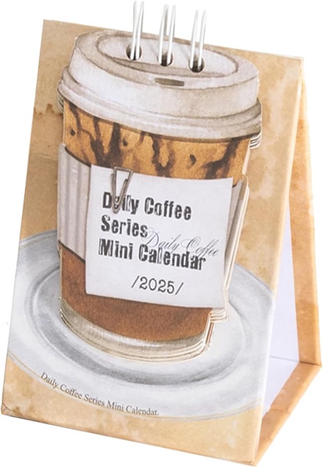 2025 Mini Desk Calendar Standing Flip Monthly Creative Coffee Pattern Calendar 4.4" x 2.8" - Latte