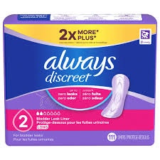 Always Discreet Incontinence Panty Liners for Women with Bladder Leaks, Size 2, Very Light Absorbency, Long Length, 111 CT