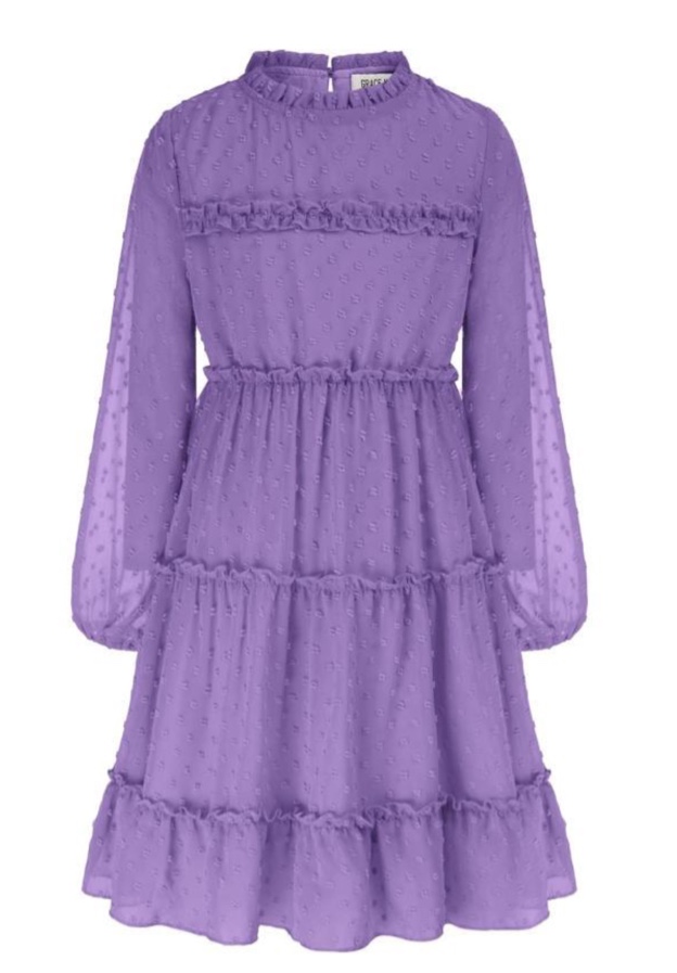 grace karin girls ruffle tiered dress long sleeve swiss dot flowy a-line dress 6-12y 7 years - purple