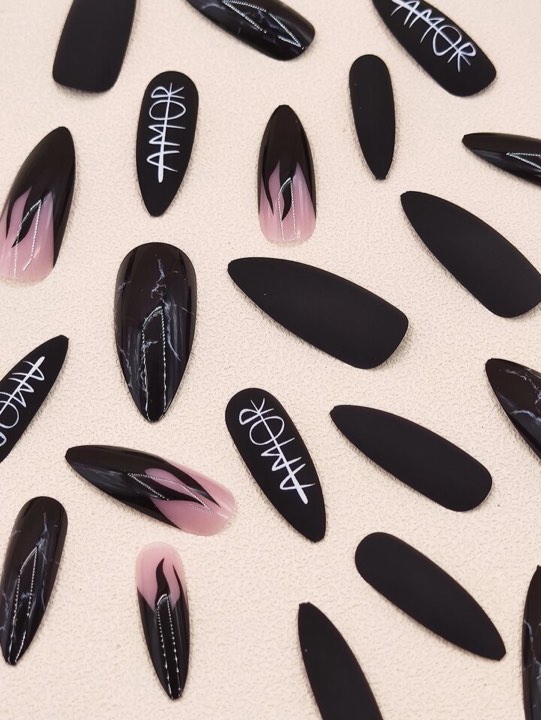 press on nails fake long almond  acrylic false nail tips kit glue on nails for women b