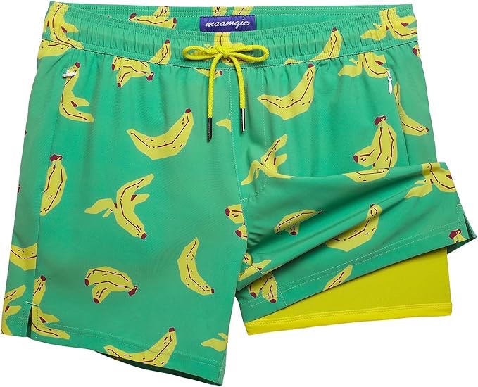 (Size S) Mens 5" Swim Trunks with Compression Liner, Quick Dry Stretch Beach Shorts w/Zipper Pockets Board Shorts XX-Large Black Pink Shark