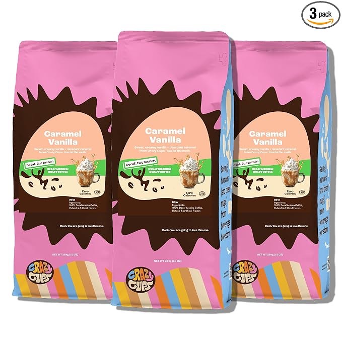 Crazy Cups Decaf Flavored Ground Coffee, Caramel Vanilla, In 10 Oz Bag, For Brew