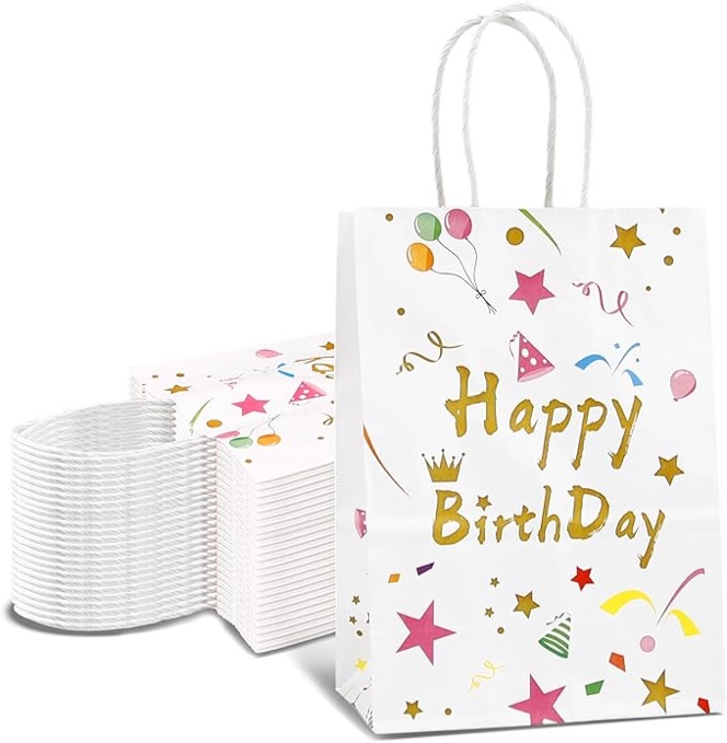 ATAMOW 24Pcs Birthday Party Favor Bags,Paper Goodie Bags,Birthday Gift Bags with Handle,Candy Bags,Birthday Treat Bags for Party Supplies Birthday Decorations