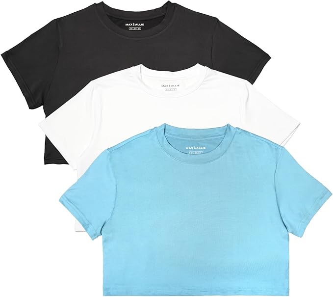 MAX ALLIE Women's Ultra Soft Cropped T Shirt Crew Neck Tees Casual Loose Fit Basic Lightweight - Large