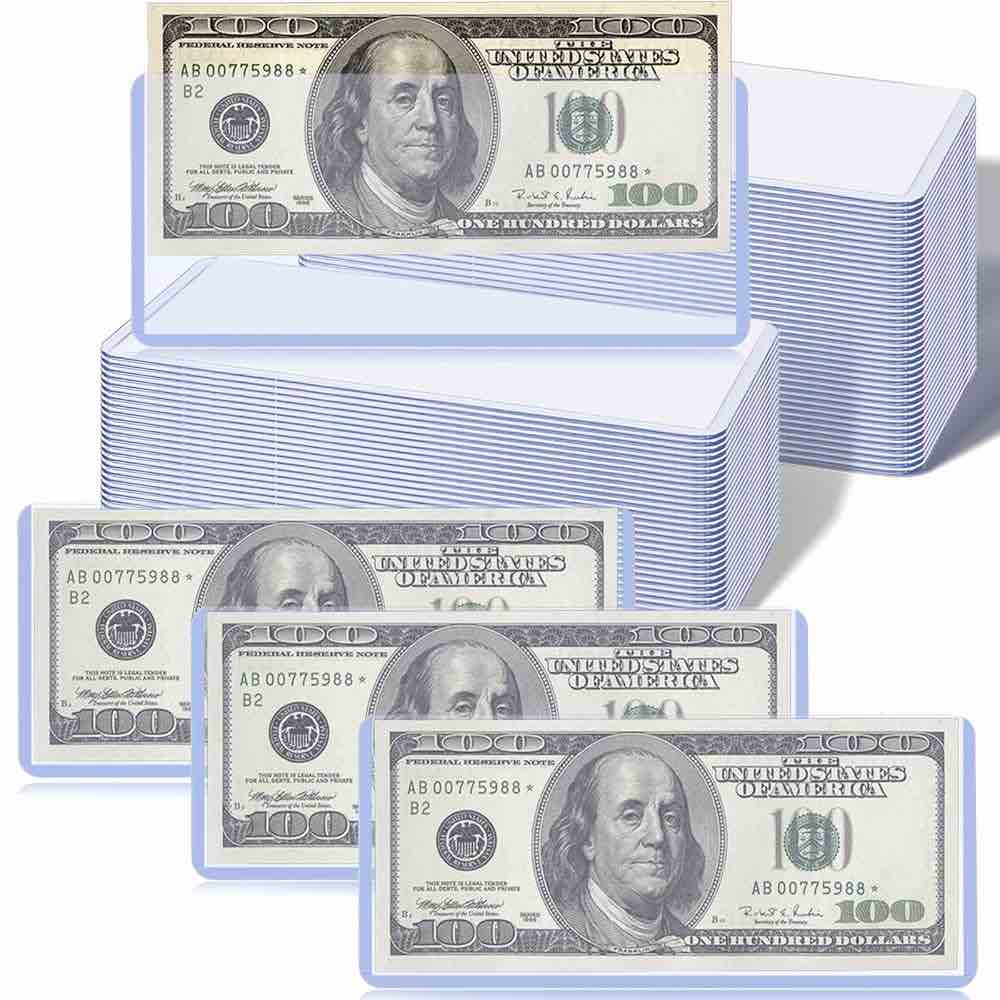 70 Pack Clear Plastic Currency Holder for Bills Money Holder Dollar Bill Protector Waterproof Currency Sleeves for Collectors, 6.8 x 2.9 Inches