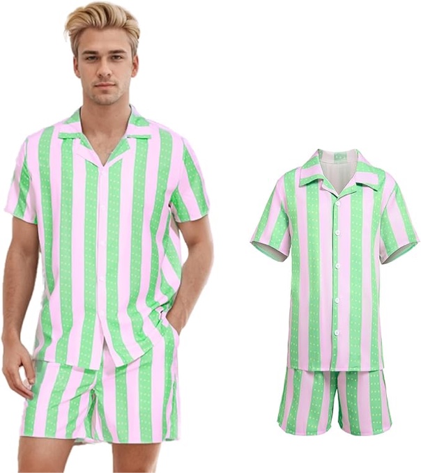 (2X-Large) Costume for Adult Men Casual Beach Hawaiian Suits Shirt Shorts Outfits Doll Costume for Halloween Cosplay