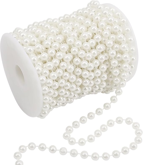 Pearls for Crafting, Pearl String Craft Beading, Pearl Beads for Christmas Tree Decorations, Wedding and Party Supplies (8mm, Off-White, 45 Feet)