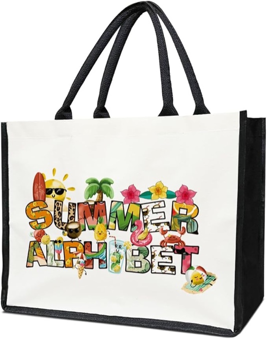 lamocho Summer Beach Bag, Sunshine Gifts, Canvas Tote Bag, Summer Alphabet Canvas Tote Bag for Women, Birthday Gifts For Women -33