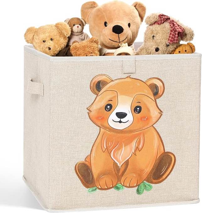 Bosyarthm Foldable Animal Cube Storage Box, Cubby Bins for Closets, Cabinets, Side Tables, Cupboards, Shelves, Playroom, 13 x 13 x 13 Inch, Khaki