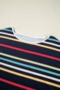 (Large) LilyCoco Women's Colorful Striped Shirt Short Sleeve Color Block Tops Crewneck Basic T Shirt Black Large
