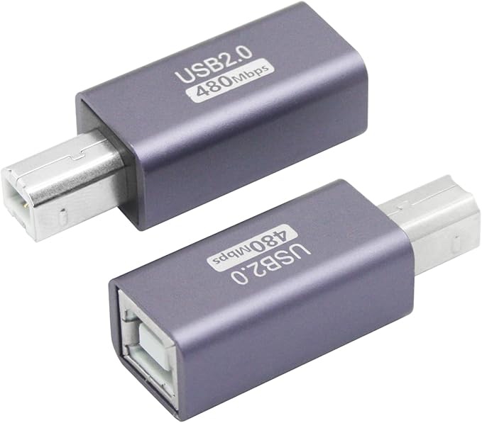 Maixbomr USB 2.0 B Type Printer Connector Adapter, USB B (MIDI) Male to Female Power and Data Extension Adapter, Aluminum Alloy Housing, for Electronic Piano, Printer, Scanne etc, 2Pcs