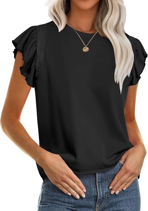 (X-Large) ANRABESS Women Ruffle Short Sleeve Shirts Dressy Casual Business Top Outfits Trendy Summer Tshirts Black X-Large