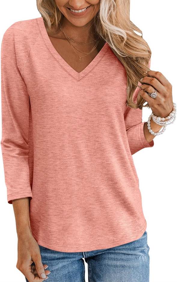 (Large) TICTICMIMI Women's V Neck Long Sleeve Tops Lightweight Sweatshirts