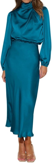 (Large) Women Mock Neck Maxi Dress Elegant Elastic Waist Formal Wedding Cocktail Prom Party Dresses