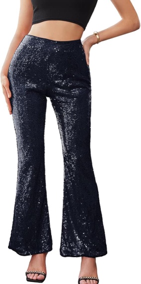 (X-Large) EXTRO&VERT Women Sequin Flare Leggings Wide Leg Sexy Sparkly Palazzo Pants Casual Party Disco Clubwear