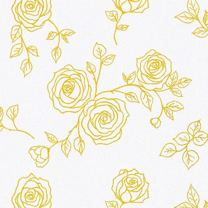 SOON AFTER Gold and White Floral Contact Paper Floral Peel and Stick Wallpaper Removable Wallpaper Flower Contact Paper for Cabinets Wall Covering Vinyl Rolls 17.3"x80"