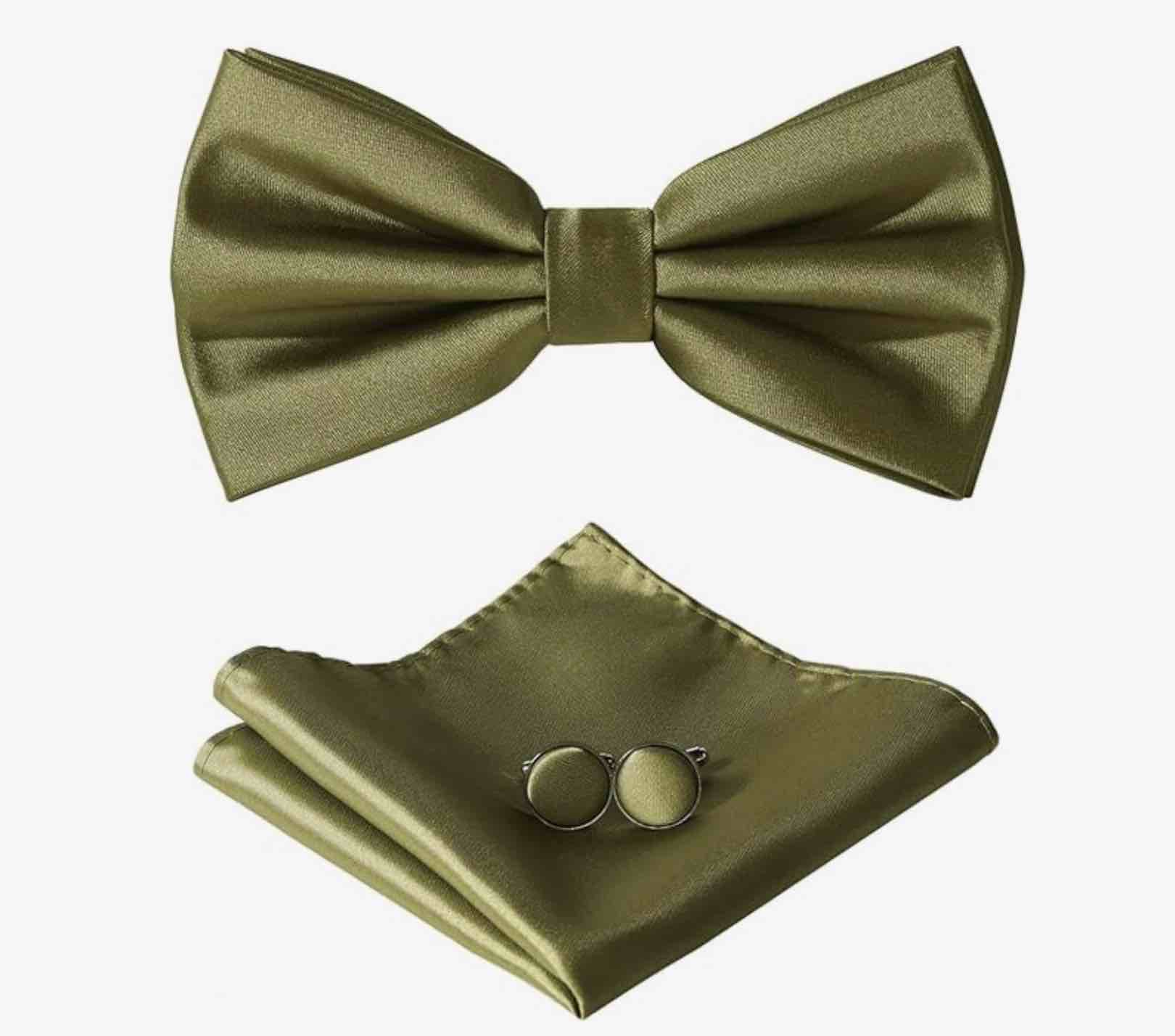 PACGOTH Bow Ties for Men — Men’s Pre-Tie Bow Tie, Satin Silk Adjustable Bow Tie, Cufflinks Hanky Sets With Gift Box