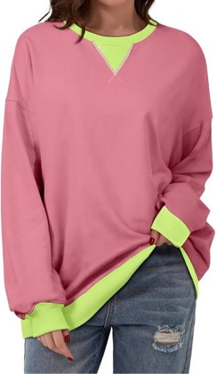 (Size XL) AlvaQ Womens Oversized Sweatshirt 2024 Casual Crewneck Long Sleeve Colorblock Striped Pullover Tunic Tops Outfits