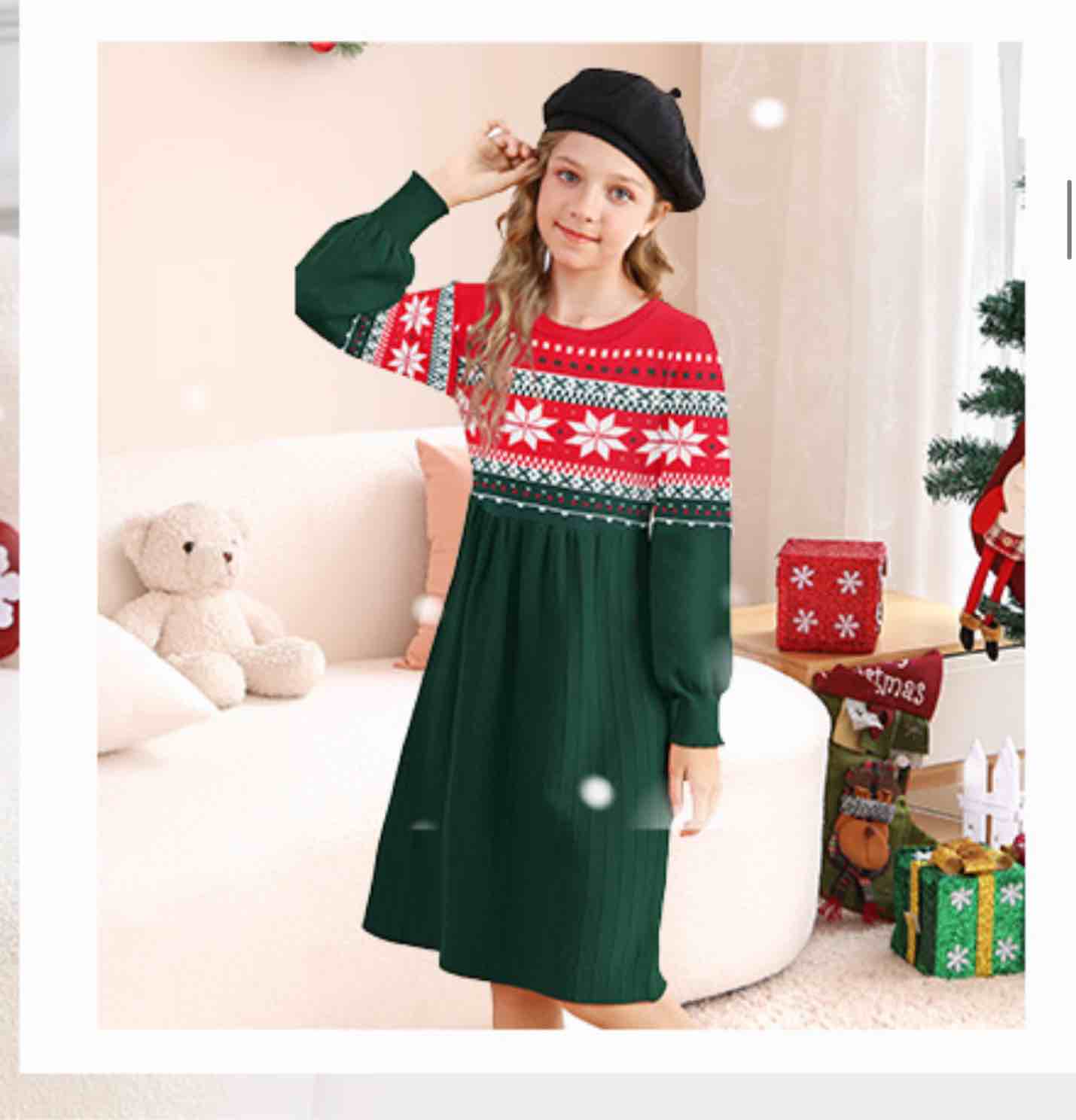 (Size 10-11 Years) RAISEVERN Girls Christmas Sweater Dress Xmax Knit Casual Puff Long Sleeve Crew Neck Winter Fall Pullover Dresses Size 6-12