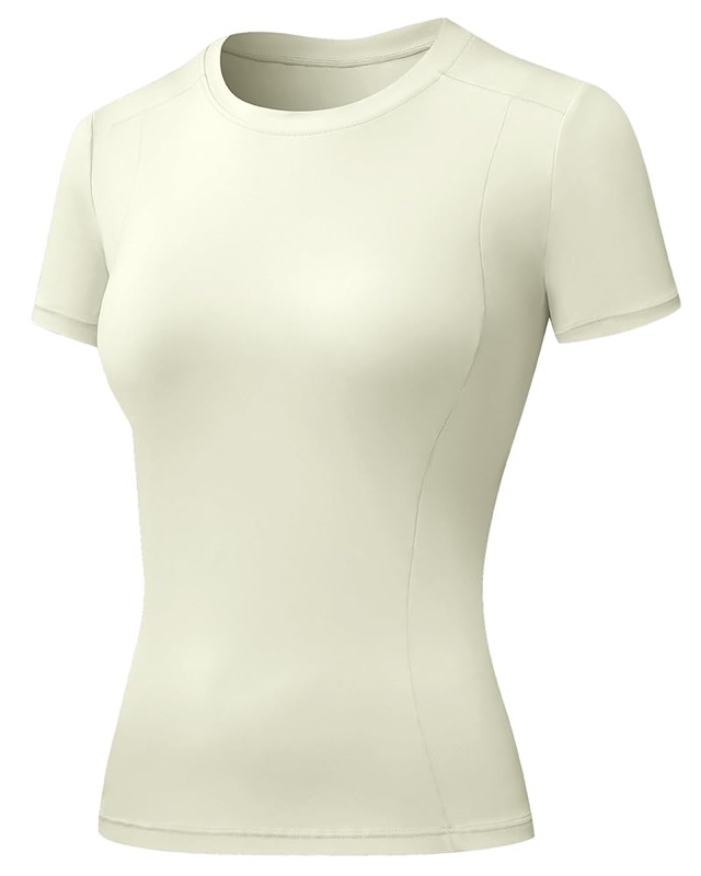 Women's short-sleeved cropped workout top with UPF 50+ dry fit compression shirt for gym, running, yoga, and a slim fit.
