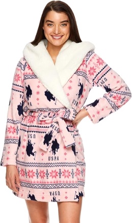 u.s. polo assn. womens plush super soft and warm fleece pajama lounge bath robe (light pink, large)