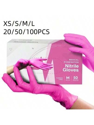 Non-Powdered Pink Disposable Nitrile Gloves, For Kitchen Cleaning, Tattooing And Beautician Use