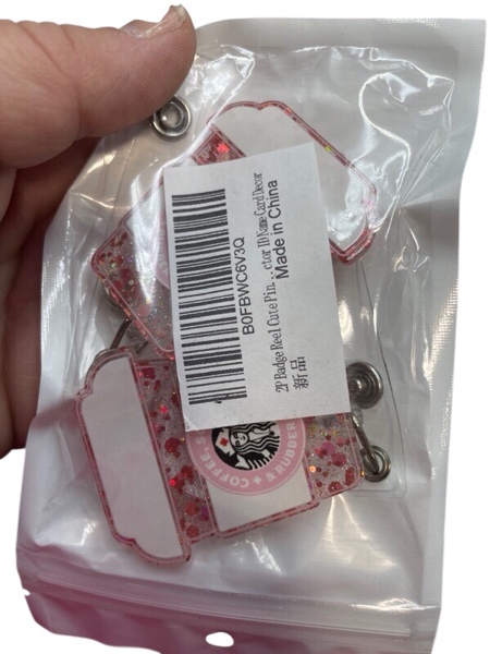 2P Badge Reel Cute Pink Coffee Scrub Funny Clip Cute Work ID Badge Holder Retractable Clip Funny Nur