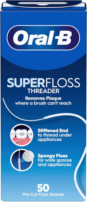 oral-b superfloss dental floss - 2 pack - ideal for braces, bridges & implants - prefabricated threads for easy application - floss for hard to reach areas