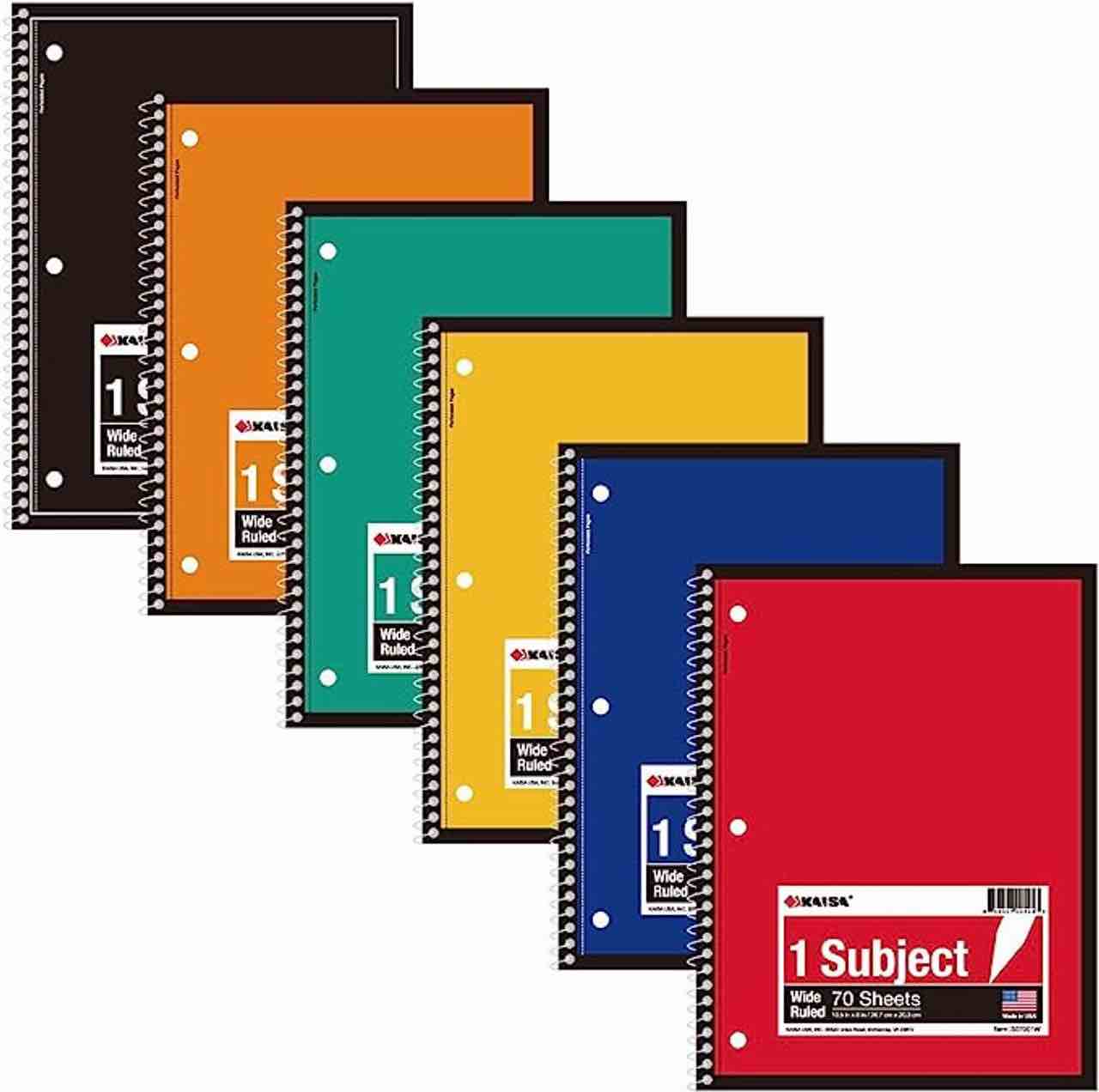 Oxford Wiredbound notebooks,10.5"x8", 1-subject wide rule, asst covers, 70 sheets/book