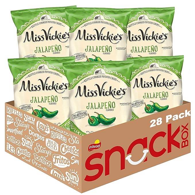 Miss Vickie's Kettle Cooked Potato Chips, Jalapeno, 1.375 Ounce (Pack of 28)