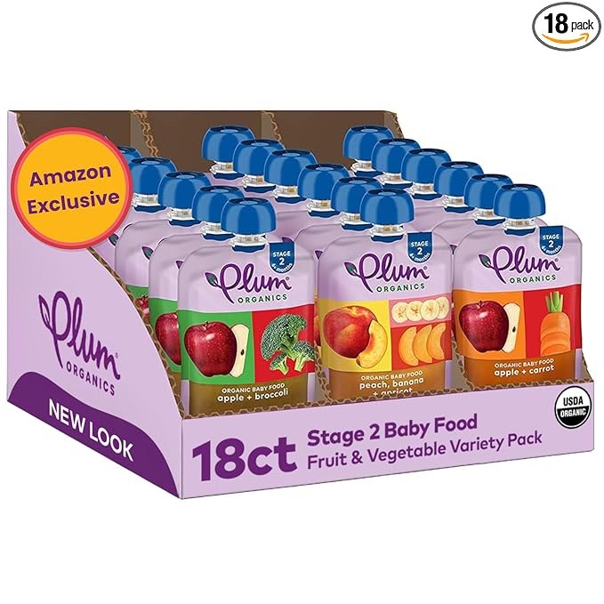 Plum Organics Stage 2 Variety Pack – Baby’s Favorite Flavors Adventure Pack – Organic Fruit & Veggie Baby Food Pouches – 4 oz Pouch, Pack of 18 (Amazon Exclusive)