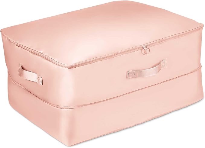 ultra space saving self compression organizer, 20.47x16.54x11.81in self compression organizer bag compression storage bag for clothes comforter blankets quilts bedding(pink)
