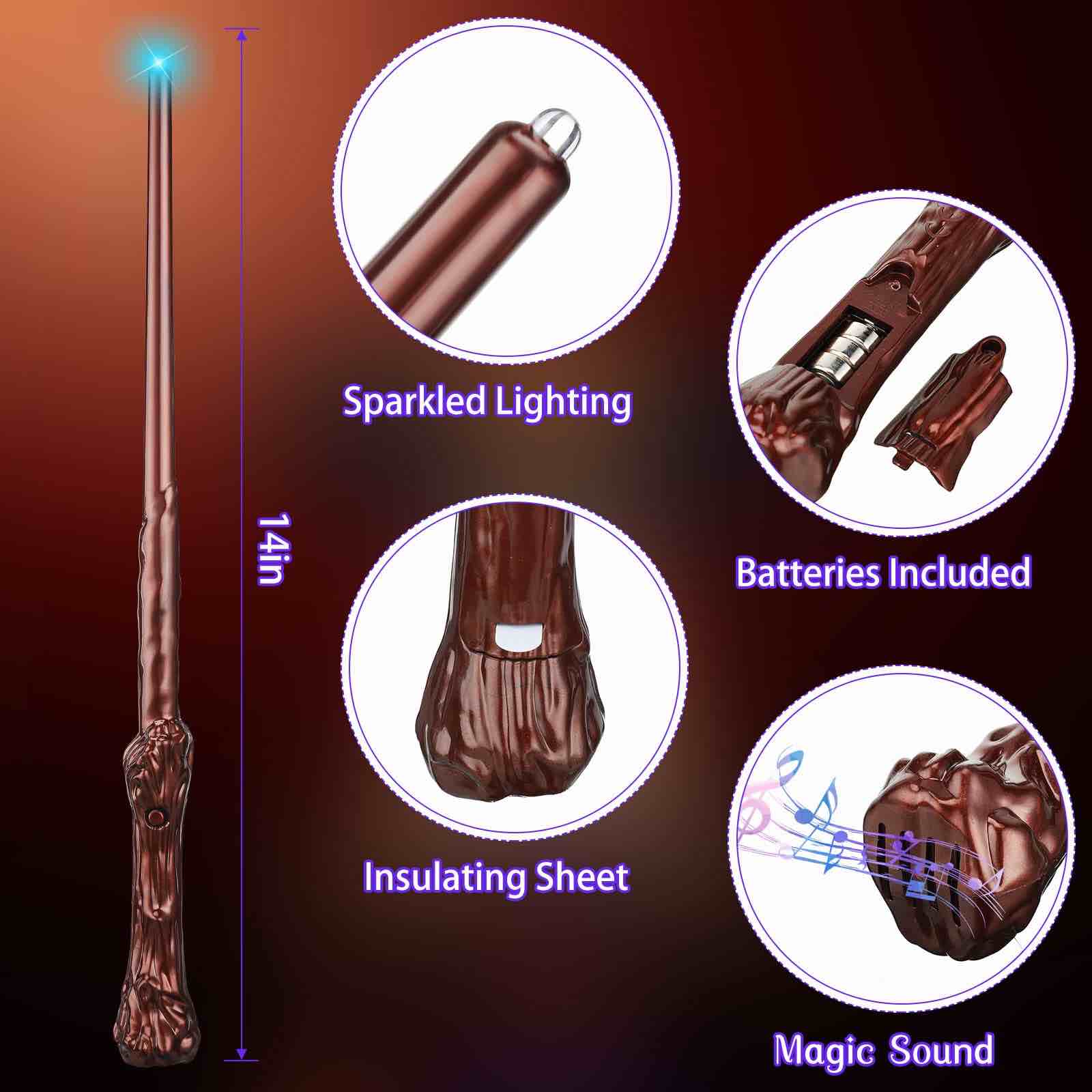 40 Pcs Light up Magic Wizard Wands and Glasses Frame, Perform School Decor for Halloween Birthday Gifts Cosplay Party Costume Senior Band Accessories(Black,Brown)