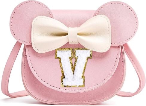 Birthday Gifts for Girls, Toddler Purse Little Girl Wallet Crossbody Birthday Gift for 3 4 5 6 7 Year Old Girl Pink-white Initial V