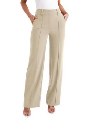 (Size XL) NIMIN Womens Business Casual Pants Wide Leg Dressy Work Slack High Waisted Stretchy Office Trousers 2025 Apricot XL