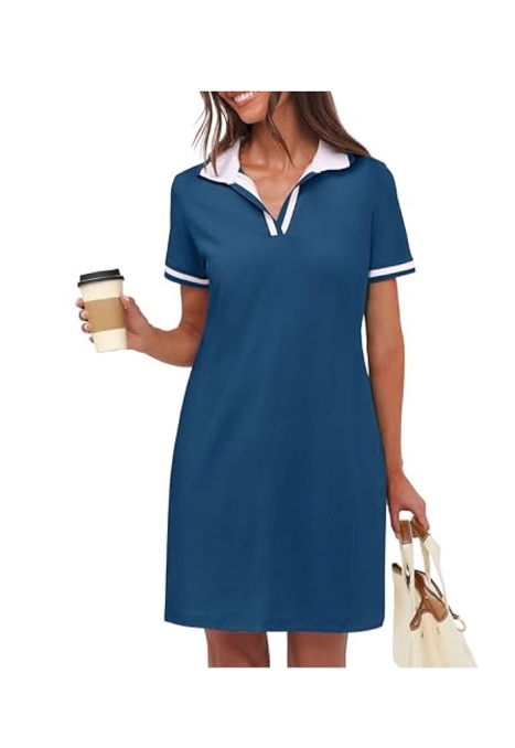 ANRABESS Size Medium Women’s Polo Dresses Short Sleeve V Neck 2025 Casual Summer Tennis Golf Mini Shirt Dress  with Pocket - Medium