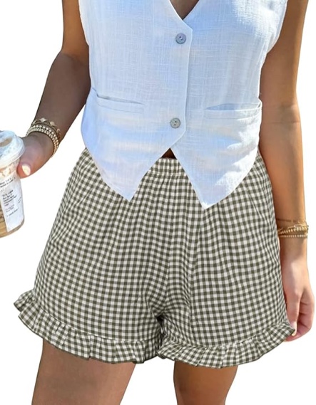 (Medium) Aoulaydo Womens Y2K Pajamas Shorts Gingham Cotton Pj Boxer Shorts Plaid lounge Sleep Bottoms with Pockets