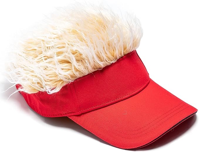 Red Sun Visor Hat with Blonde Wig (58cm)