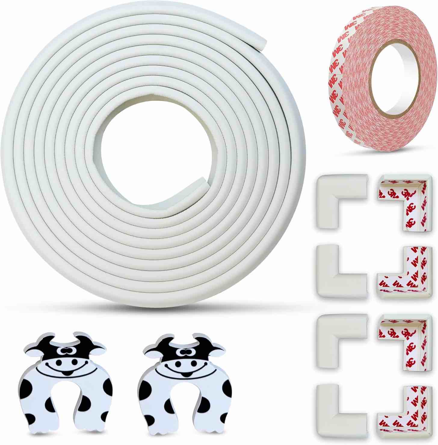 Baby Edge and Corner Protectors Thick - 18 Feet Foam Edge Protector with 8 Foam Corner Guards, 3M Ad