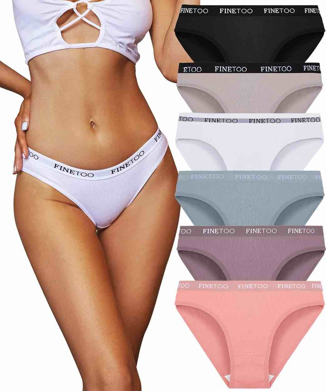 FINETOO Pack of 6 Hipster Women's Cotton Underwear Women Set Cotton Briefs Sports Briefs Sexy Panties Underpants Multipack